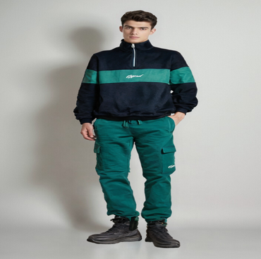 Contrast Panel Cargo Tracksuit for Men