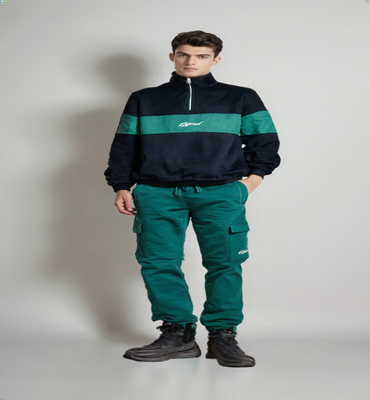 Contrast Panel Cargo Tracksuit for Men