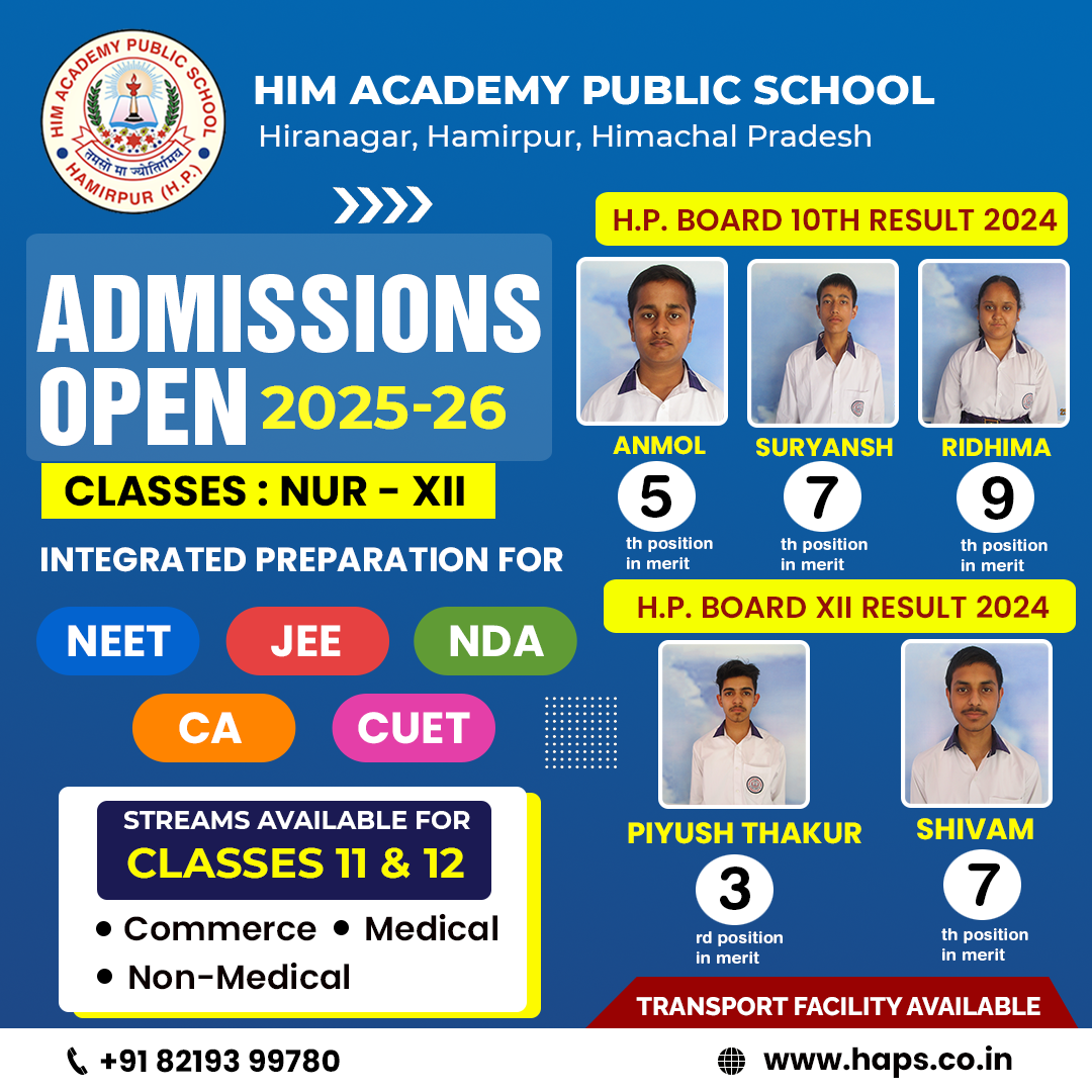 ADMISSION OPEN 2025-26 H.P.BOARD RESULT- HIM ACADEMY SCHOOL HIRANAGAR